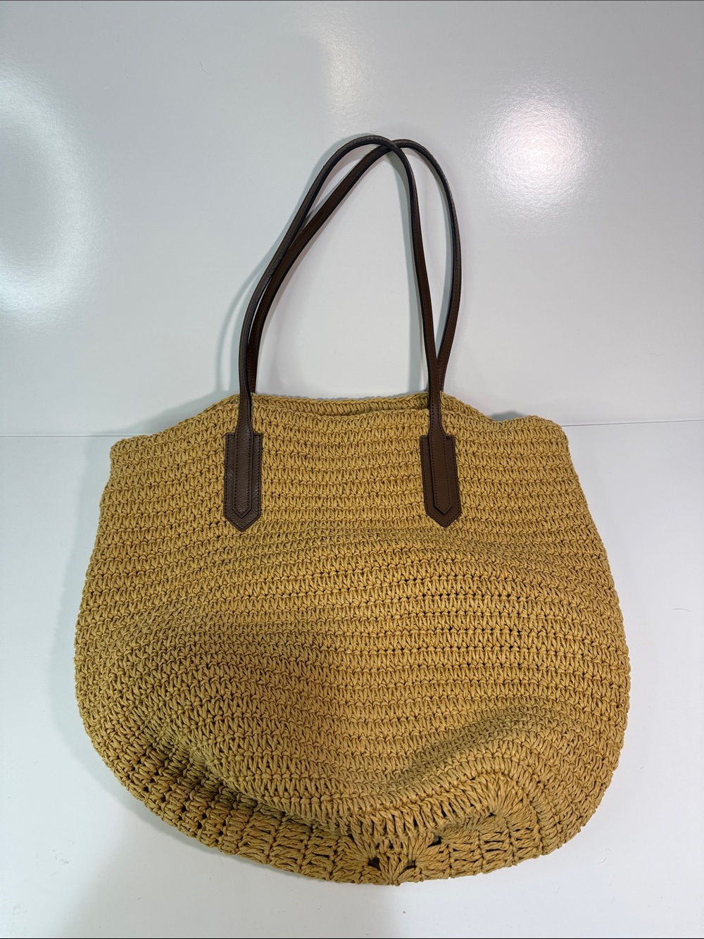 J. Crew Woven Straw Tote Bag with Leather Handles.